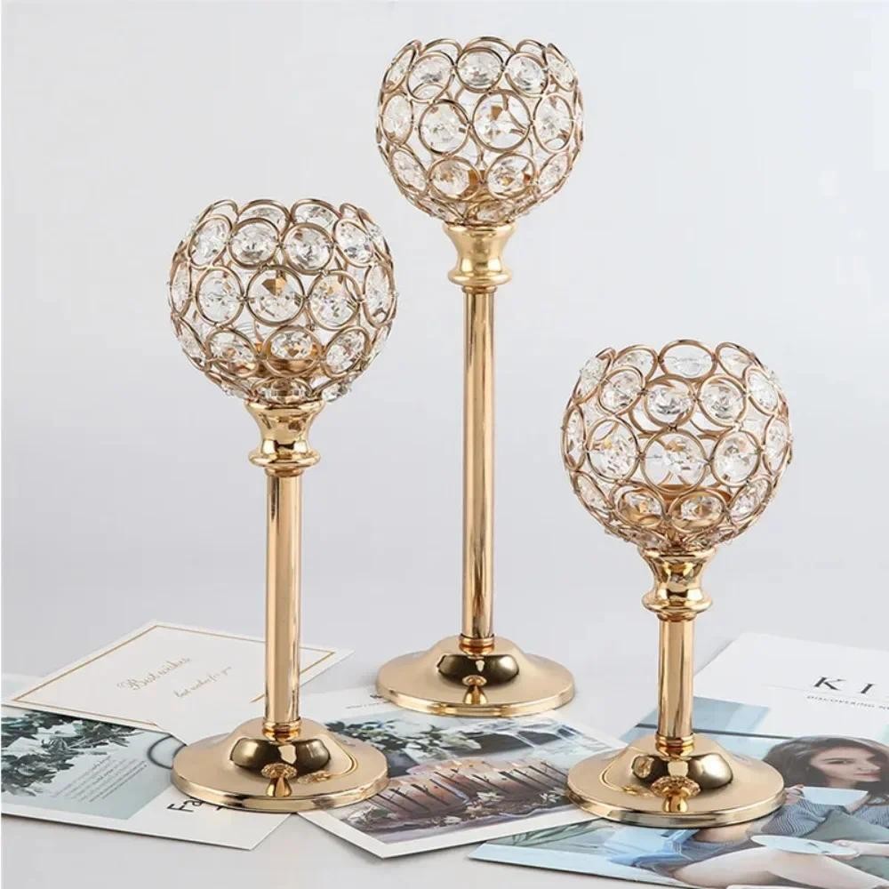 

Golden Crystal Candle Holder Tealight Candlestick Table Centerpiece Candle Stand Christmas Wedding Party Home Decoration