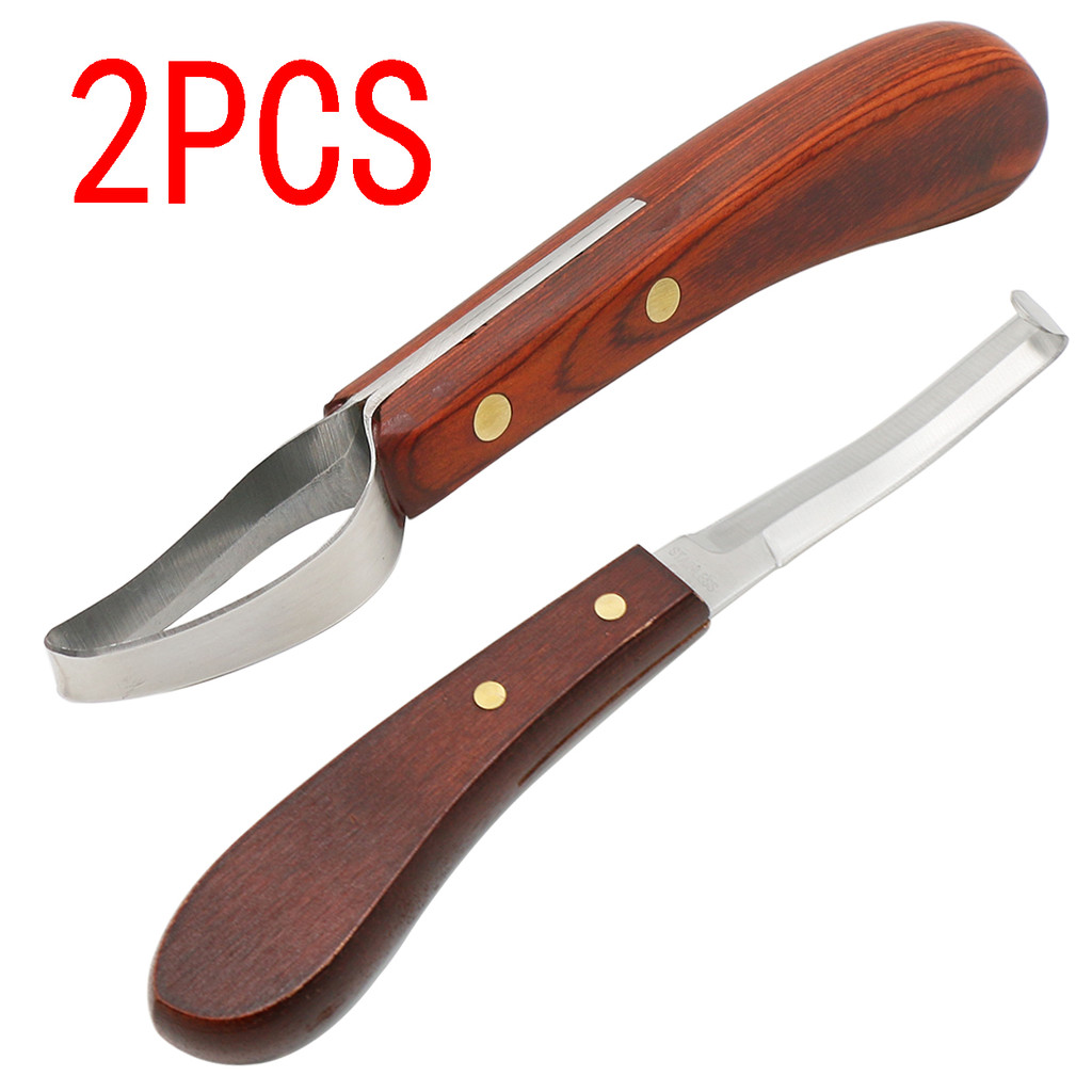 

2 Pcs Horse Loop Hoof Knife Trimmer Blade Sheep Cattle Hoof Knife Double Edged Shears Cutter Wooden Handle Stainless Steel