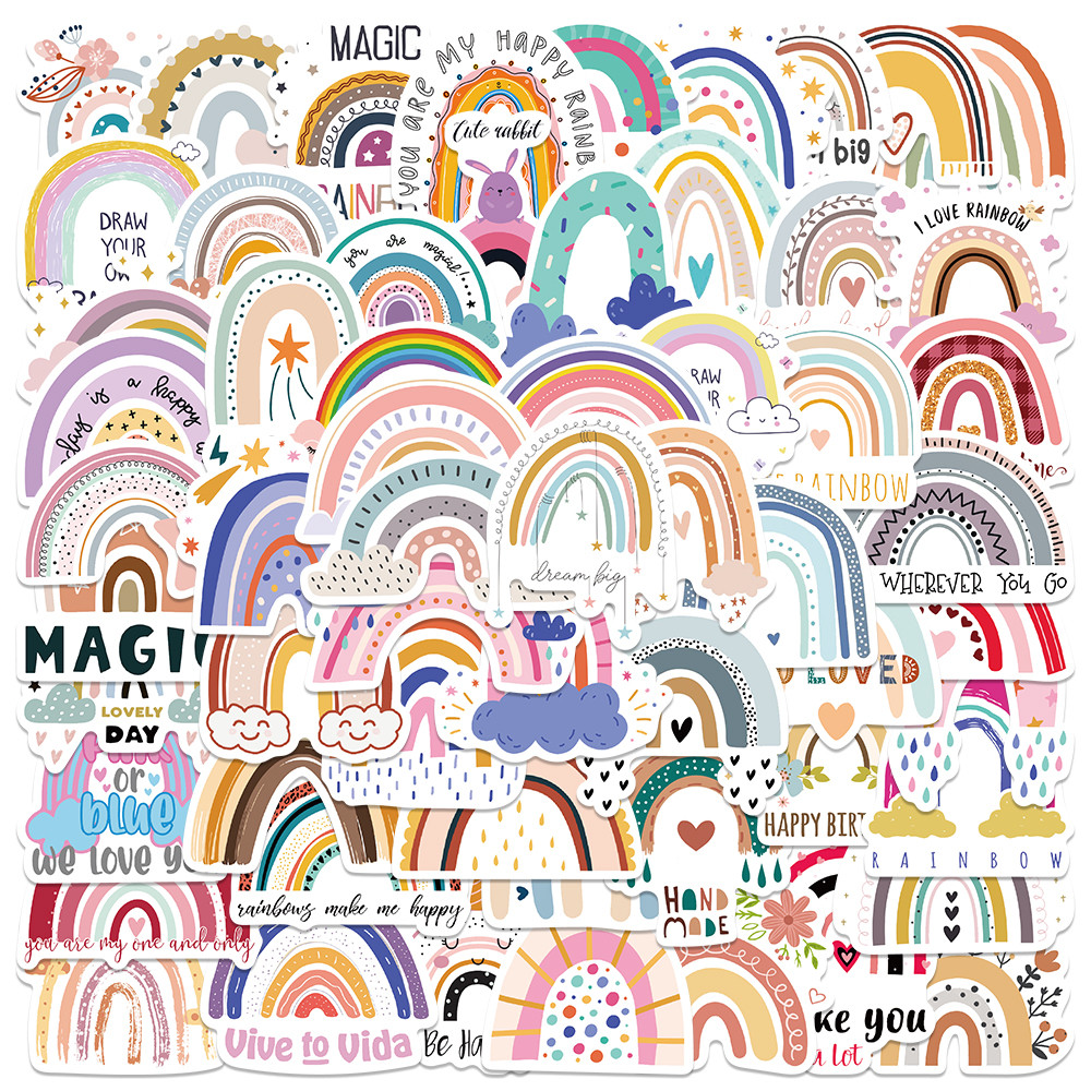 

60pcs Cartoon Graffiti Rainbow Stickers Aesthetic Decals For Phone Suitcase Skateboard Guitar Waterproof Stickers Children Gifts