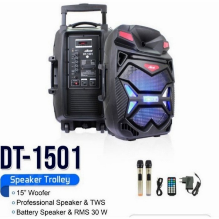 GROSIR SPEAKER PORTABLE DAT 1501 BLUETOOTH MIC WIRELESS 2 BUAH