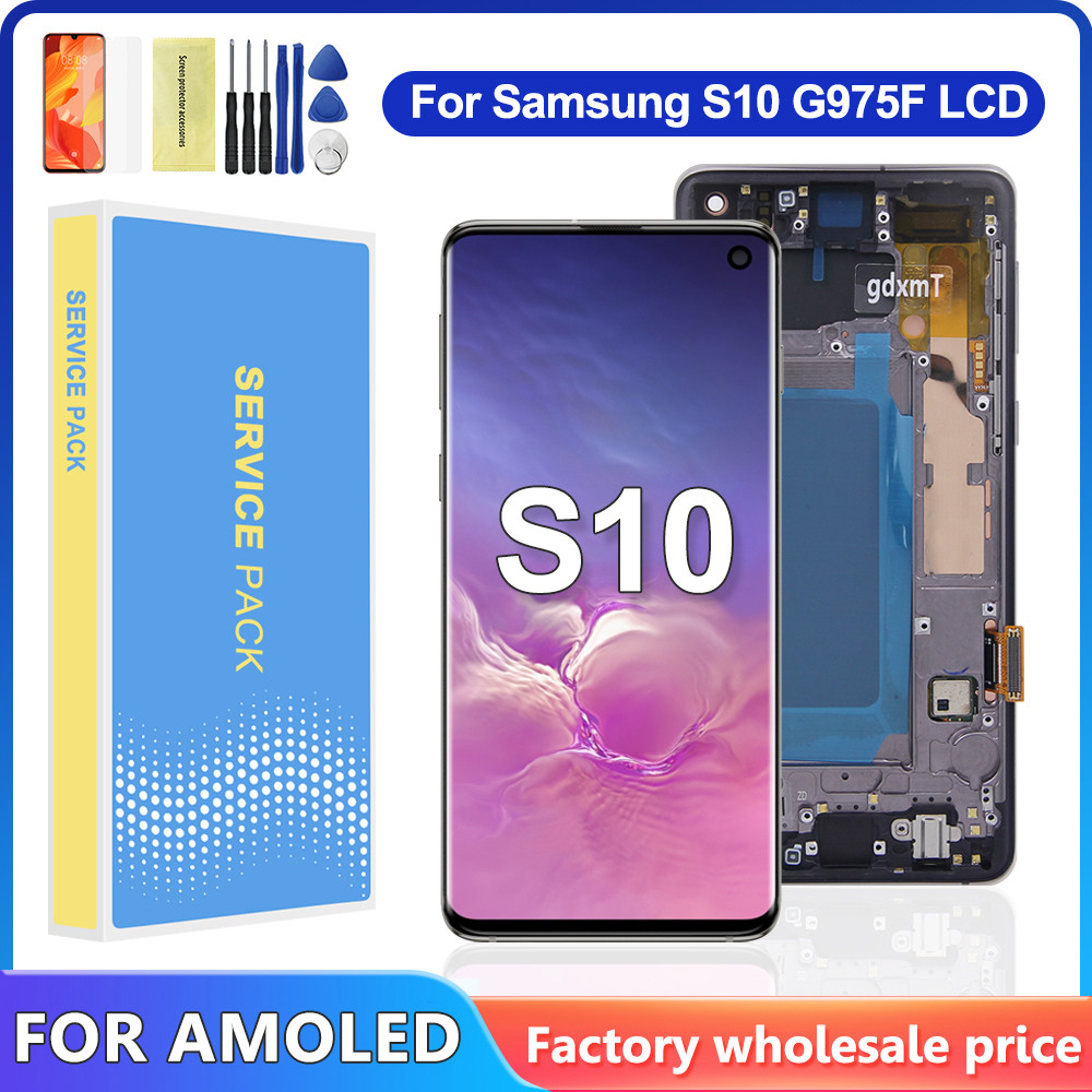AMOLED For Samsung S10 LCD Display Touch Screen Digitizer Assembly For Samsung S10 G973, G973F, SM-G