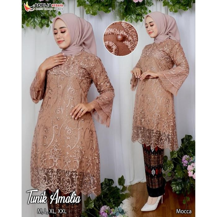 "V.NLN" - TERBARU Setelan Tunik Amalia Adelia Kebaya Model Tangan Terompet Motif Bunga Baju Pesta da