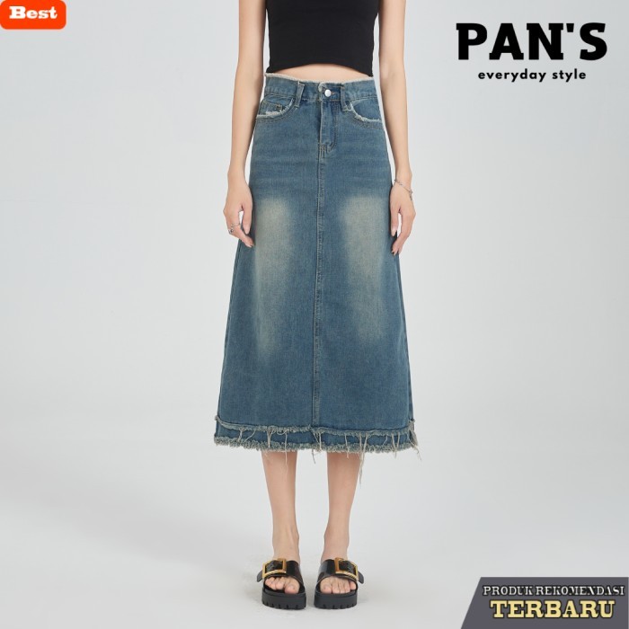 rok wanita kekinian Rok Denim Panjang Wanita model vintage / Rok Jeans Wanita / Rok Jeans Retro / Hi