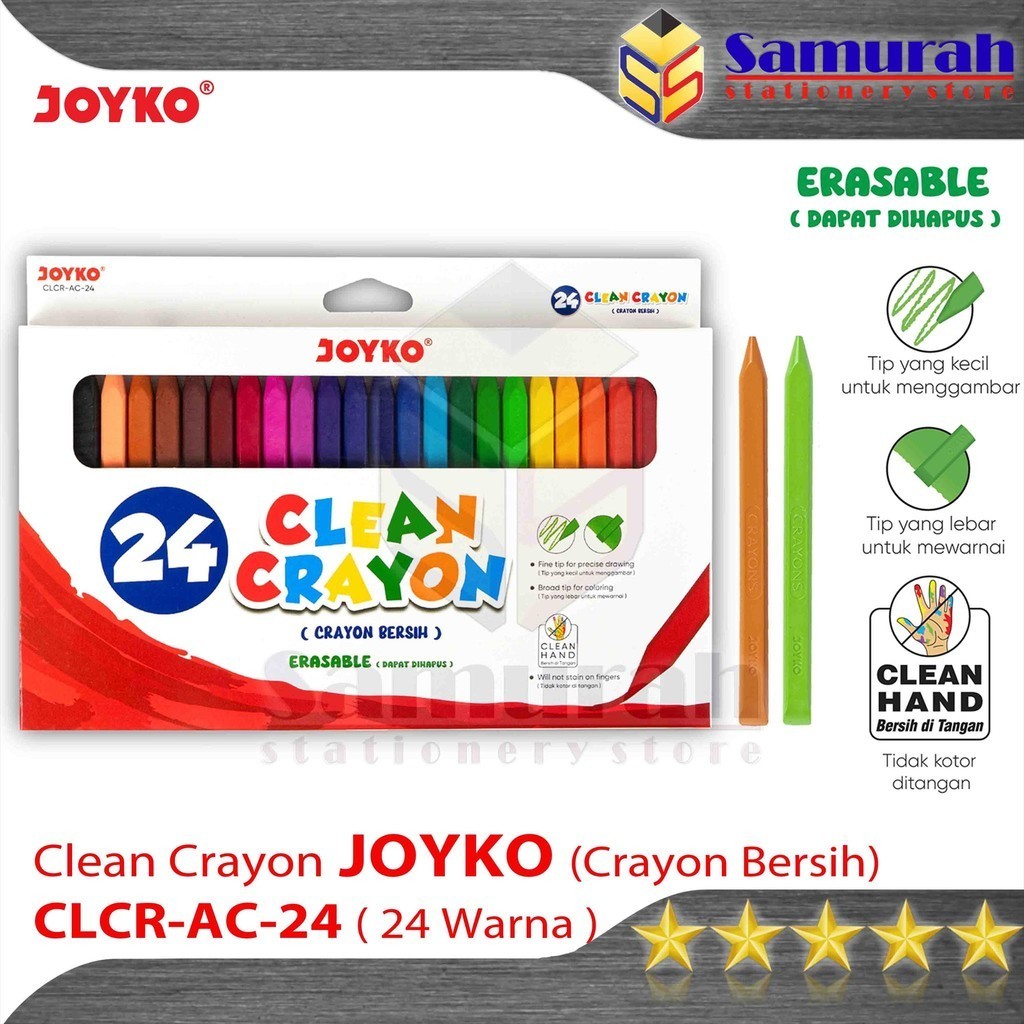 

Clean Crayon CLCR AC 24 Colors / Krayon Bersih 24 Warna Dapat Dihapus / Erasable Crayon CLCR-AC-24 W