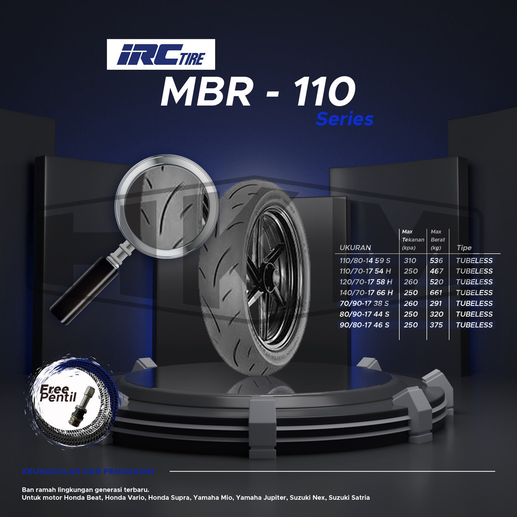 IRC MBR 110 140/70-17 Ban Luar Motor Tubeless Racing Soft Compound Ring 17 Free Pentil