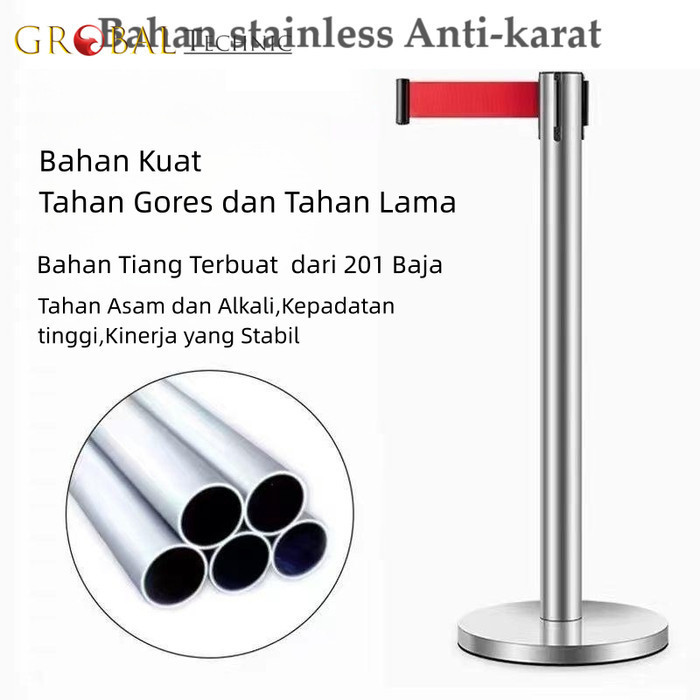 

PROMO!! -TIANG PEMBATAS ANTRIAN STAINLESS - Silver, Pita Merah 2M