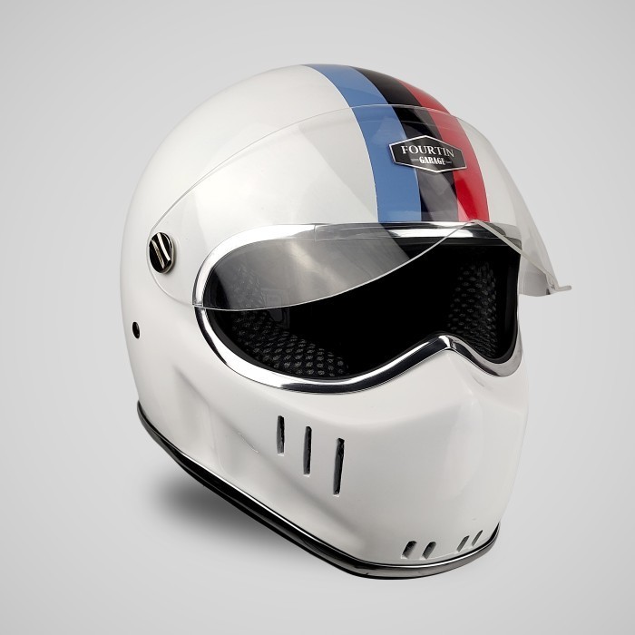 ✨READY✨ -Helm Custom Classic SIMPSON BANDIT RX STIG PUTIH BMW - Fourtin Garage - Flat Smoke