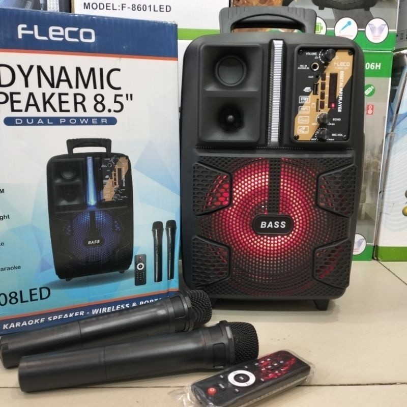 SPEAKER BLUETOOTH FLECO F-8808 LED FREE 2 MIC WIRELESS KARAOKE  + REMOTE - SPEAKER KARAOKE FULL BASS