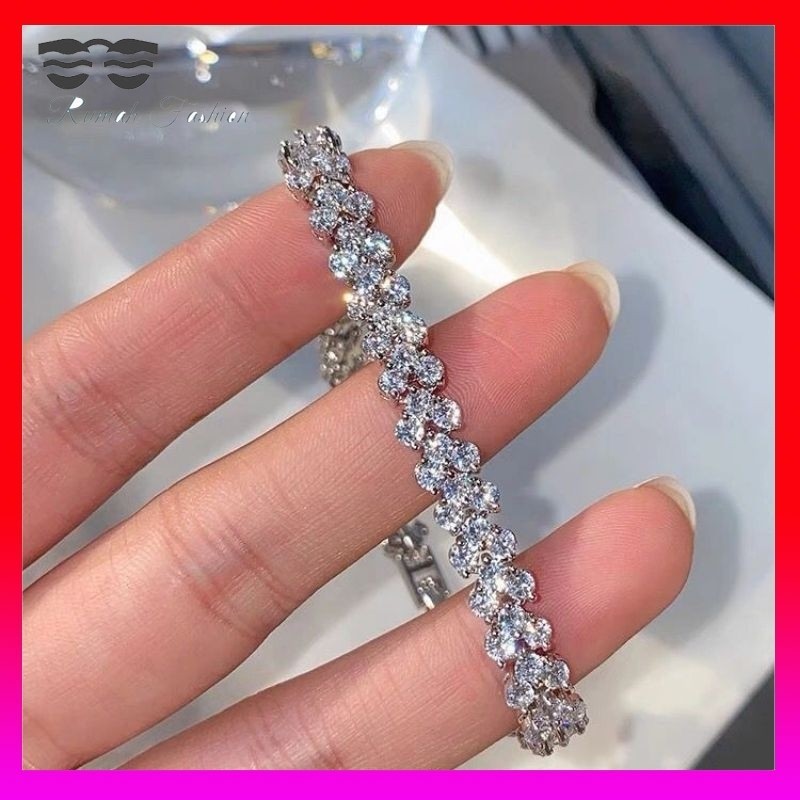 Gelang Titanium Wanita Anti Karat Berlian Bling Bling Gelang Wanita Aksesoris Fashion Gelang Korea O
