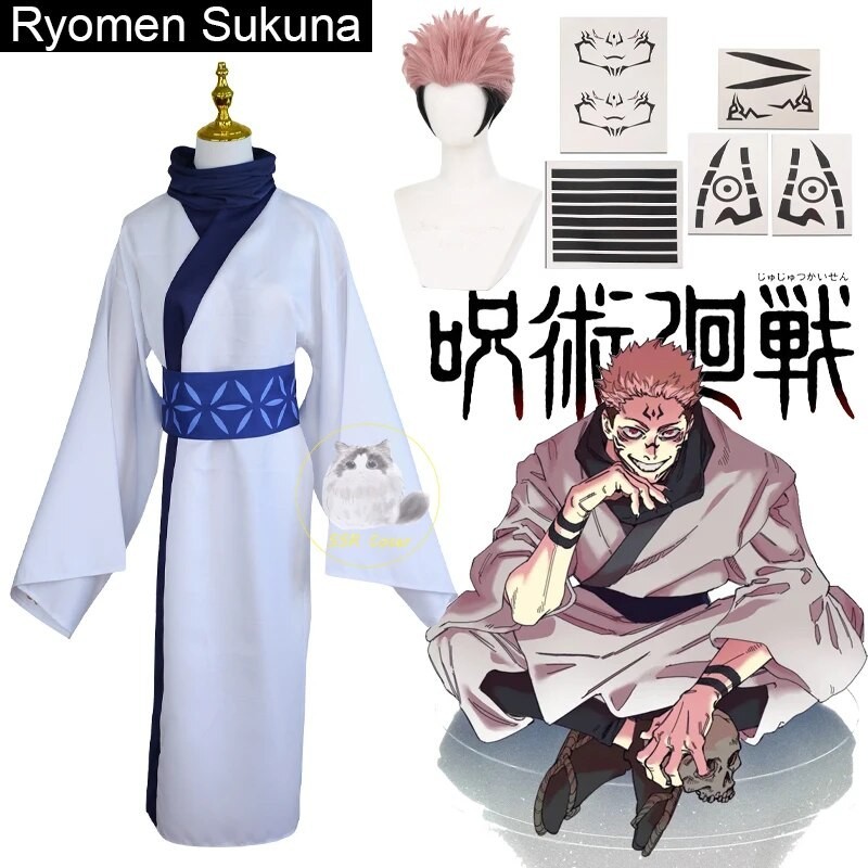 PREORDER Sukuna Cosplay Anime Jujutsu Kaisen Ryomen Sukuna Cosplay Costume Uniform Wig Tattoo Sticke