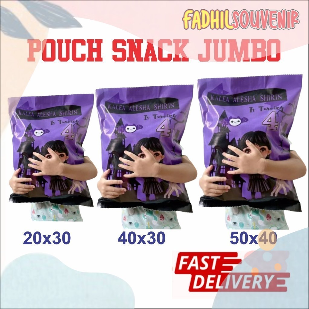 

POUCH SNACK JUMBO GIANT SNACK HAMPERS ULANG TAHUN KEMASAN SNACK ULANG TAHUN - FADHIL PRINT