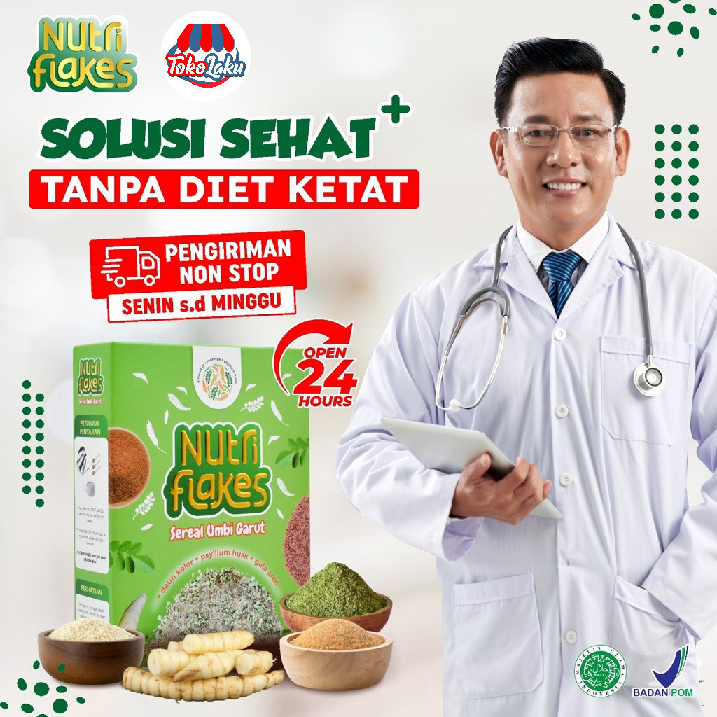 

100% ASLI Nutriflakes - Makanan Sarapan Sereal Perbaiki System Sistem Pencernaan Kontrol Kadar Gula Darah & Tingkatkan Antibodi Imunitas Tubuh Cereal Diet Pelangsing Cegah Penyakit Jantung Bantu Turunkan Berat Badan BB Isi 280gr