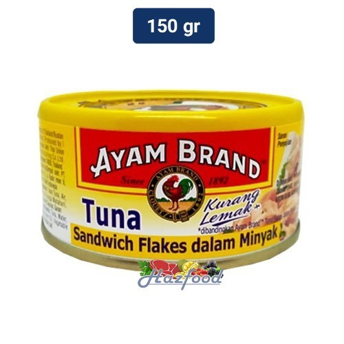 

Ikan Tuna Kaleng Sandwich Flakes In Oil Ayam Brand 150gr