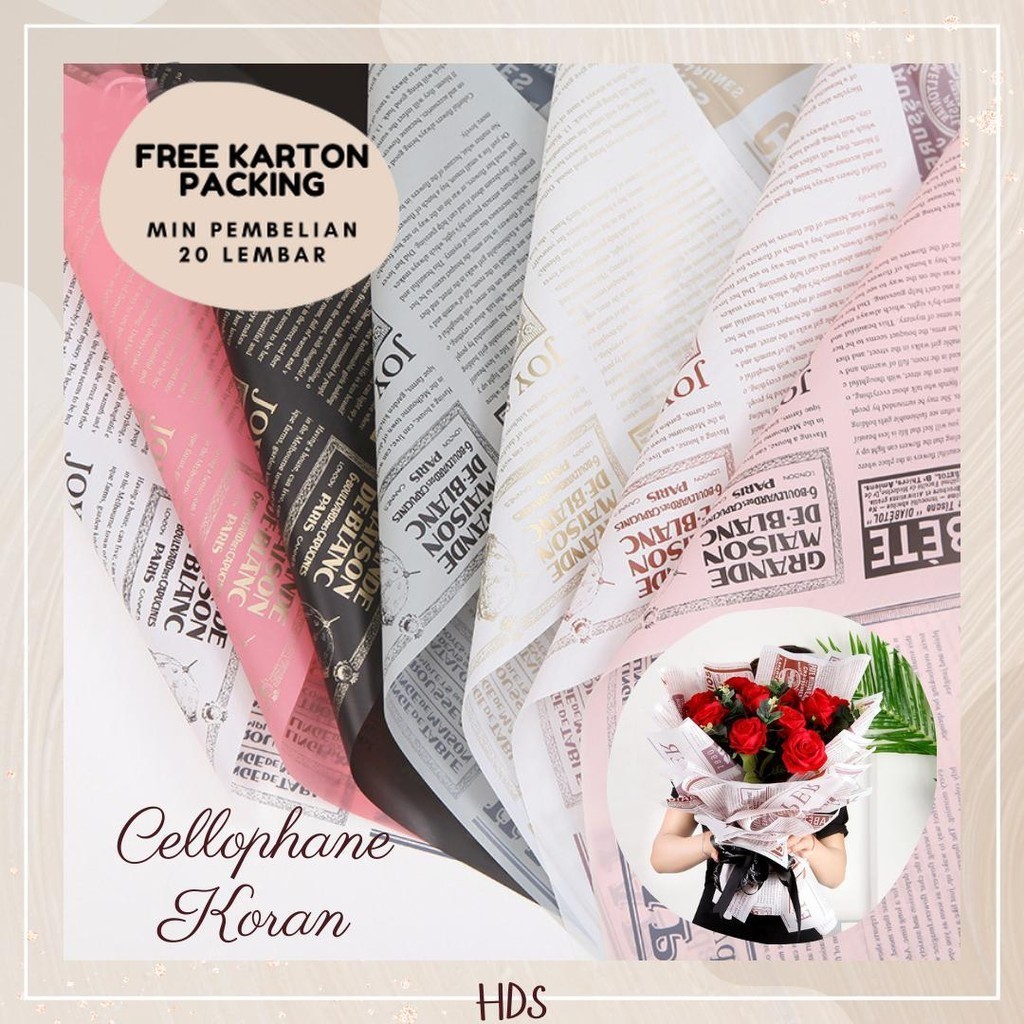 

[20 LEMBAR] KERTAS BUKET BUNGA CELLOPHANE MOTIF KORAN NEWSPAPER FLOWER WRAPPING PAPER WATERPROOF