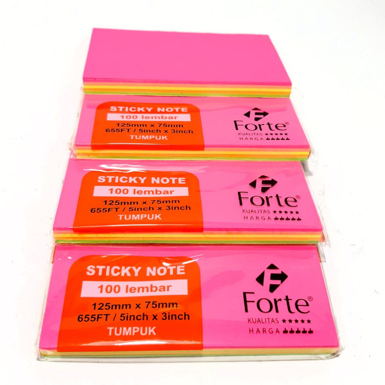 

Harga Grosir (1Packs/100lbr ) Memo Sticky Note 5X3inch Tumpuk FORTE (5warna)