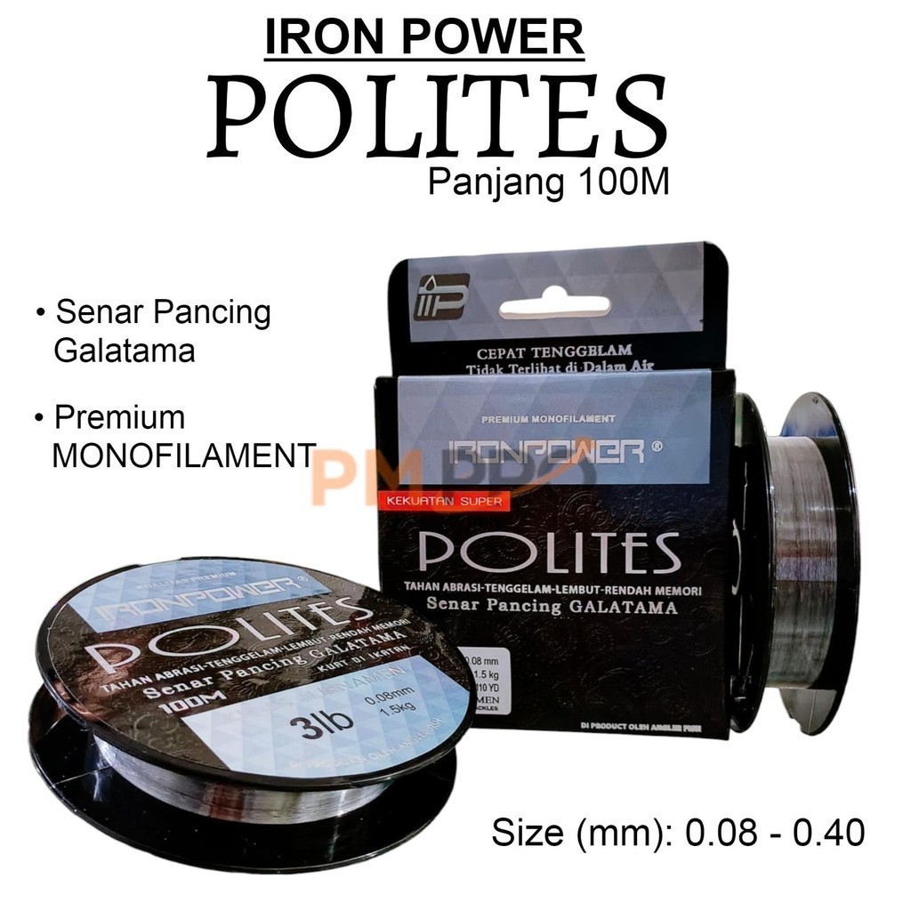 Iron Power Polites 0.08 Panjang 100m Senar Kenur  Pancing Premium Monofilament Tali Pancingan Anti K