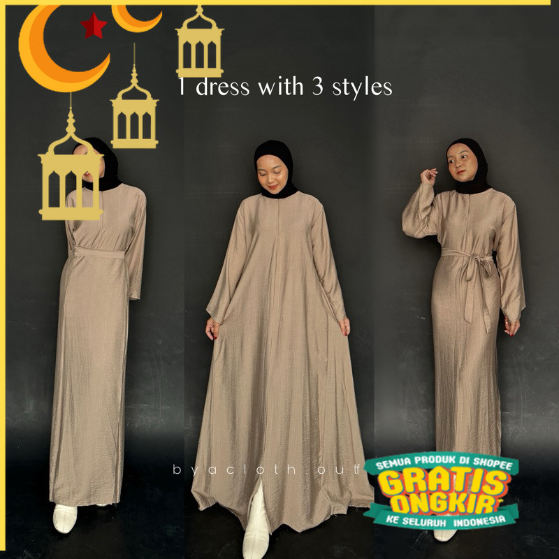 BYACLOTH - Irvi Wrap 3in1 Shirt Dress Tali Maxi / Dress Panjang Lilit / Dress Wanita Polos / Baju Le