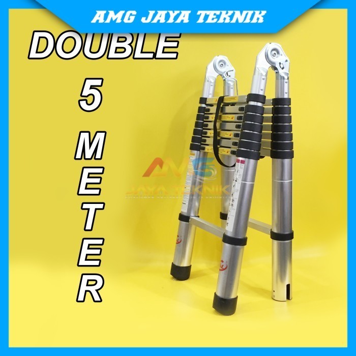 TANGGA ALUMUNIUM TELESKOPIK A 5 M DOUBLE / TANGGA LIPAT / merk HL