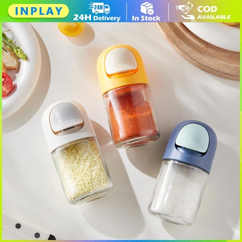 Botol Kaca Tempat Garam Bumbu Dapur /  Botol Kaca Tempat Bumbu Garam Gula Tekan Otomatis / Wadah Bum