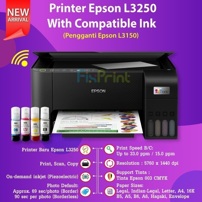 FLASH SALE Epson EcoTank L3250 Printer All In One WiFi Wireless Tinta 003 GARANSI - L3250 HITAM, XAN