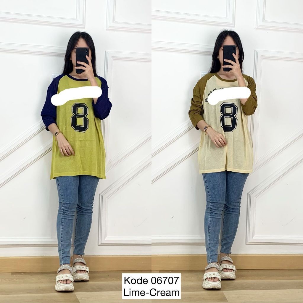 06707 BLOUSE RAJUT OVERSIZE MOTIF CD NUMBER 8 VARIASI TWO TONE COLOR LENGAN PANJANG PREMIUM WANITA A