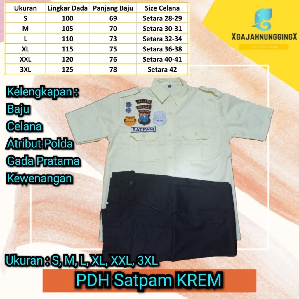 Mssashop SETELAN SERAGAM PDH Satpam Krem terbaru 2022 Pdh Satpam Coklat SECURITY SATPAM KEAMANAN + A