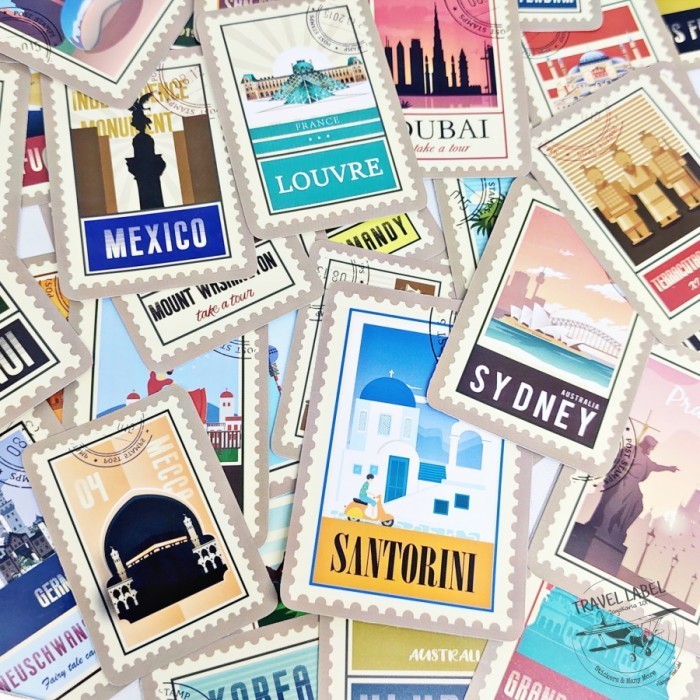 Sticker Koper 1 Set isi 50 Pcs Motif Traveling Negara Kota Rimowa - 1 Set 50 Pcs