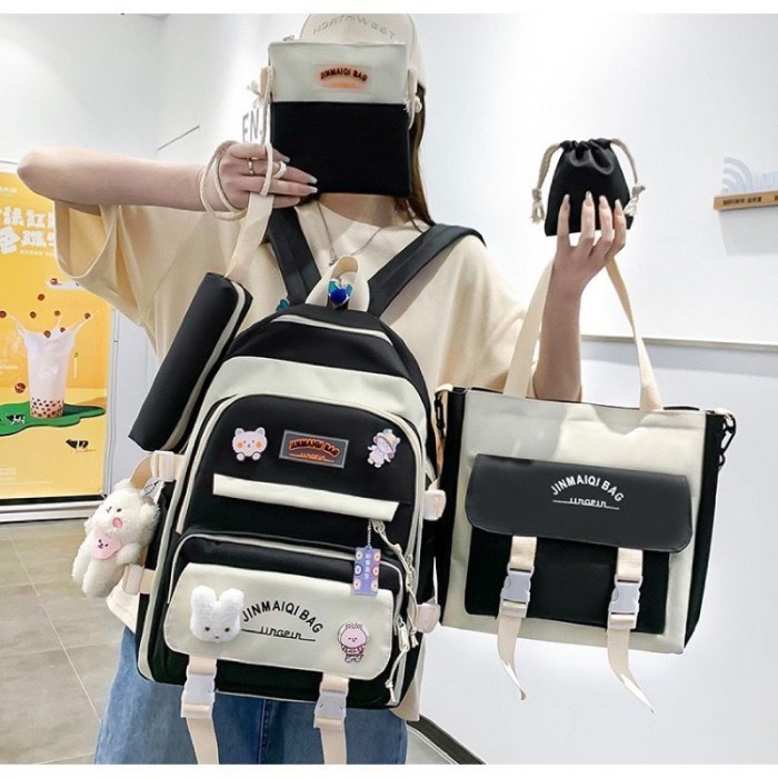 Tas sekolah anak perempuan 5in 1 tas ransel anak tas korea fashion  - Ungu