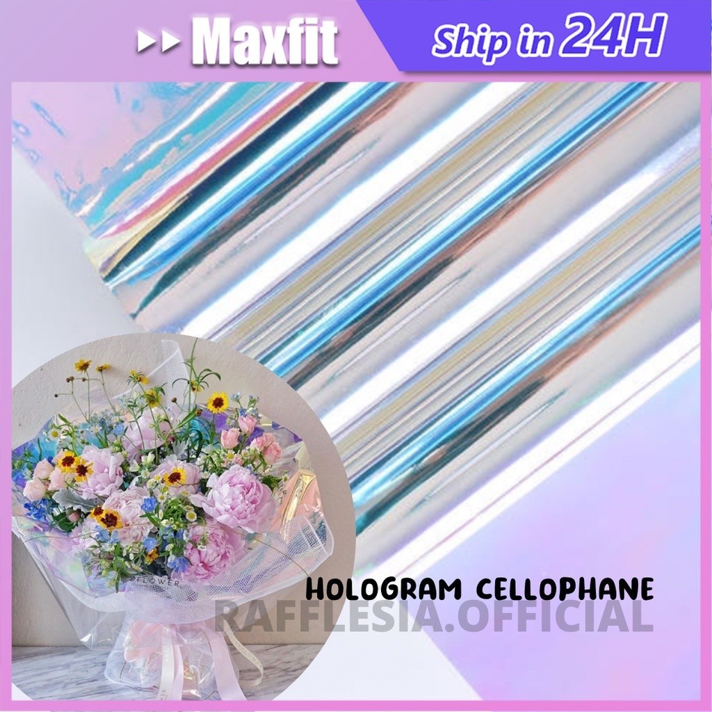 

20 Lembar Hologram Flower Wrapping Paper Cellophane Rainbow Kertas Buket Bunga (55 X 55 Cm)