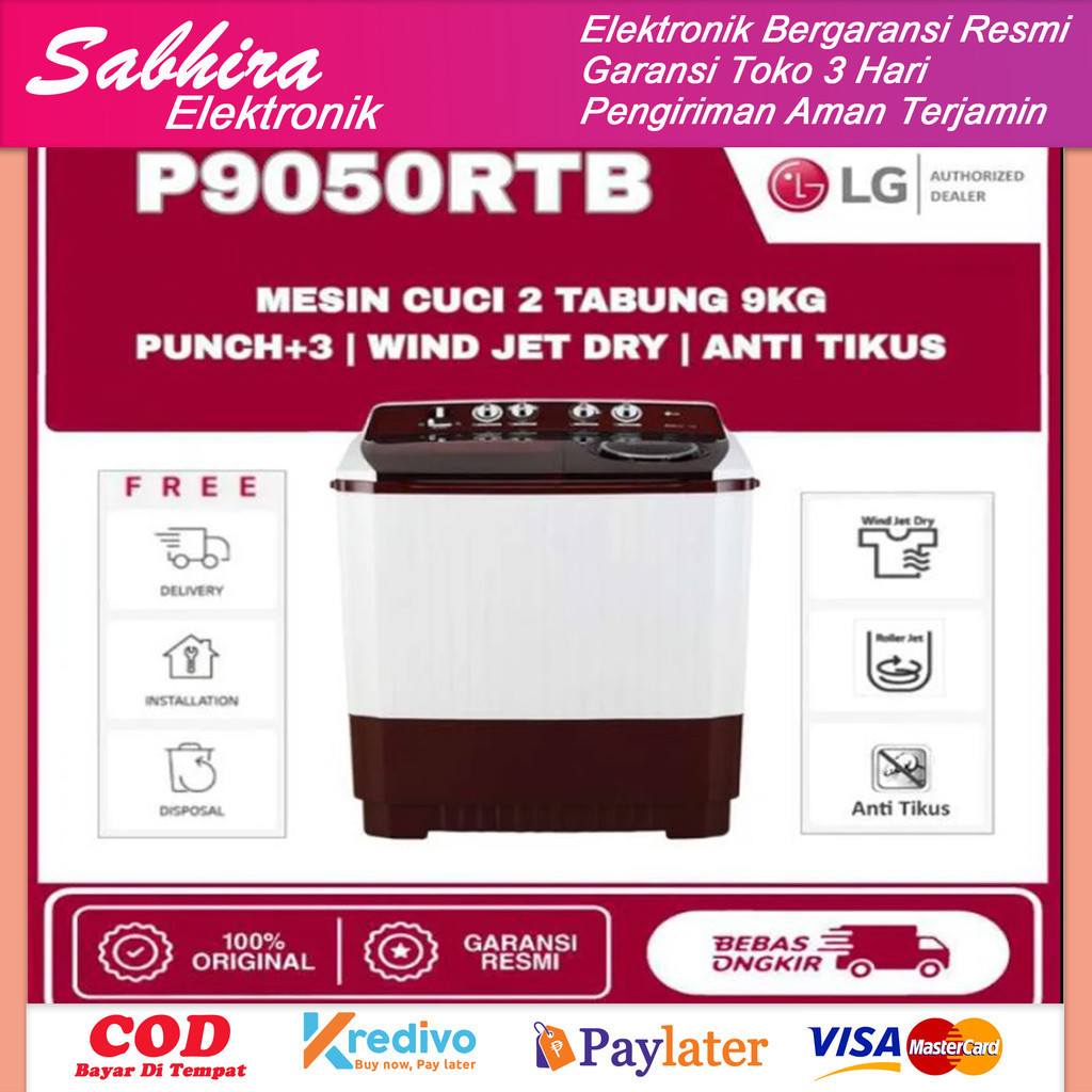 Mesin cuci 2 tabung LG 9kg series p9050rtb garansi resmi