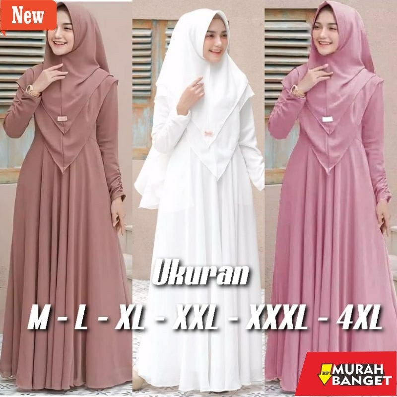 Gamis terbaru- GAMIS MUSLIM  SYARI GAMIS SYARI PLUS KHIMAR  UKURAN M  L XL  XXL XXXL 4XL GAMIS BUSUI
