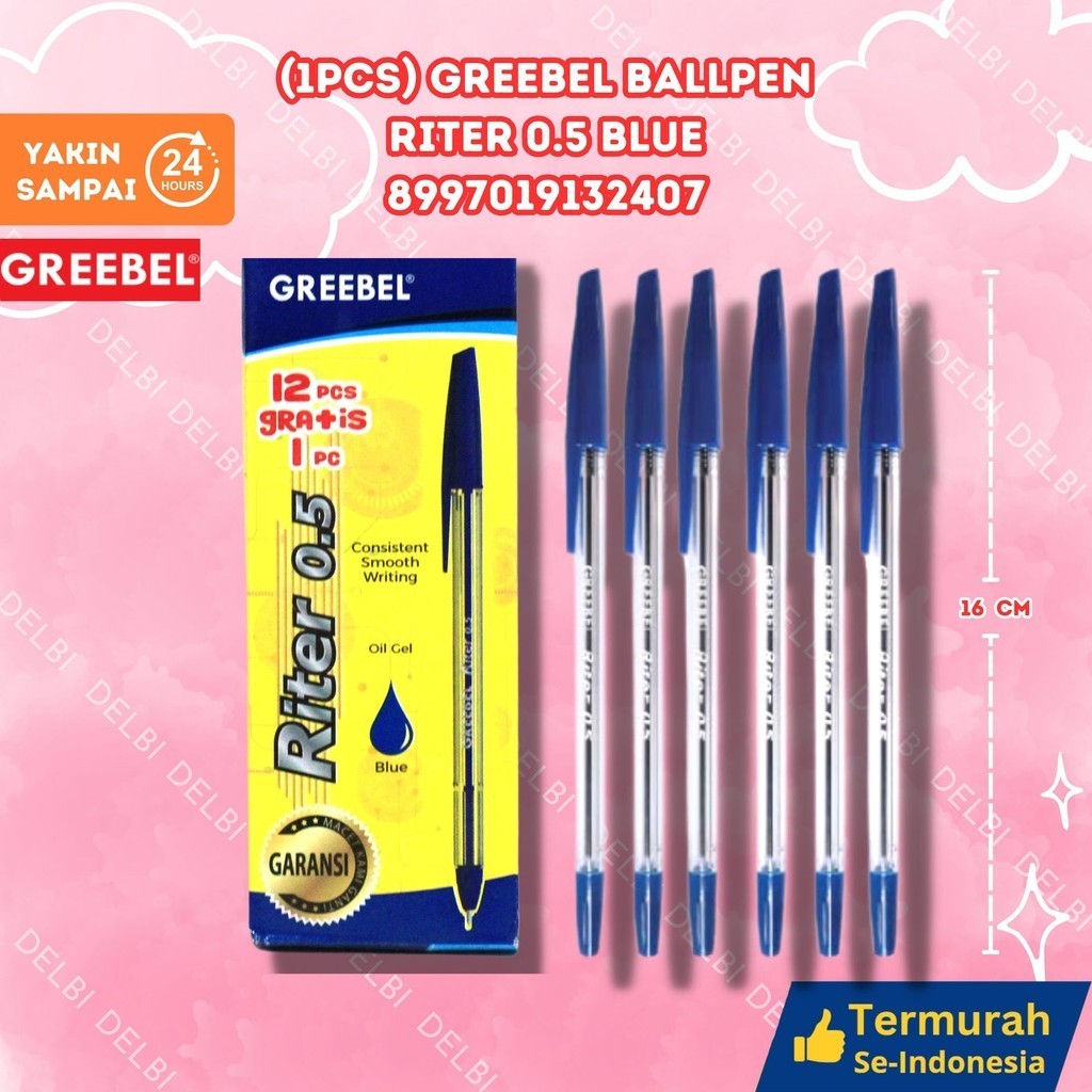 

GREEBEL PULPEN RITER 0.5 BLUE/Pen/Pulpen/Bolpoint utk atk kantor kerja kuliah anak (1PCS) GREEBEL BALLPEN RITER 0.5 BLUE
