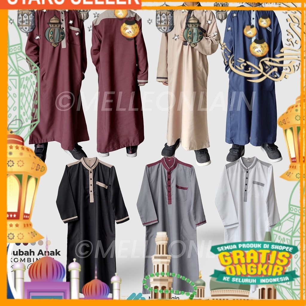 Jubah Anak Kombinasi Lengan Panjang Gamis Katun Kerah Tegak Shanghai Bukan Oblong Brand Melleonlain/
