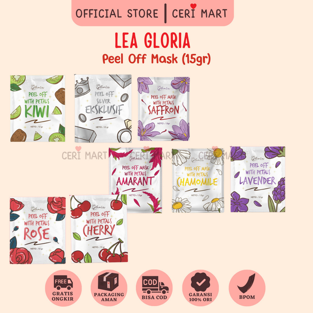 FLASH SALE [Lea Gloria] Peel Off Mask 15 gram - BPOM - varian kiwi /rose/ cherry/ silver / lavender 