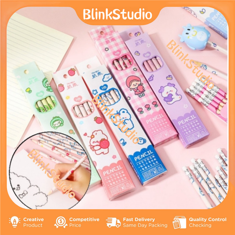 

BlinkStudio Pensil Set Pack Cute Pensil Anak Karakter Lucu Pensil Kotak Kartun Pensil Dengan Penghapus 4/10 Bungkus Pensil Kotak Kartun