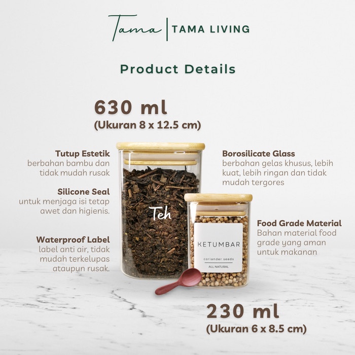 【TAMA】KYO Jar Bumbu Dapur Gula Kopi Teh 630ml Label Hitam Jar Bumbu