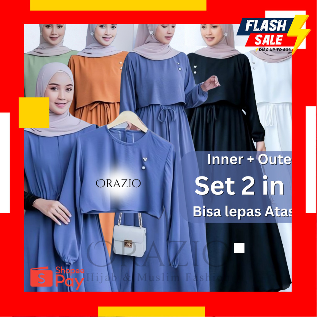 SALE 12.12 |  Inner + Outer Dress Crinkle 2 in 1 dress korea cantik kekinian terbaru 2024 bahan adem