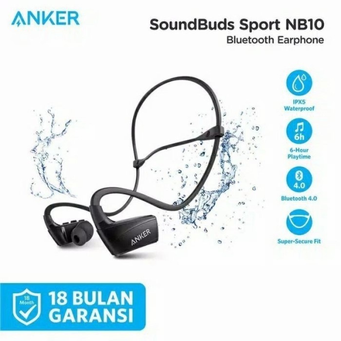Andar Anker Soundbuds Sport NB10 Original Garansi Anker Indonesia - Black-Black