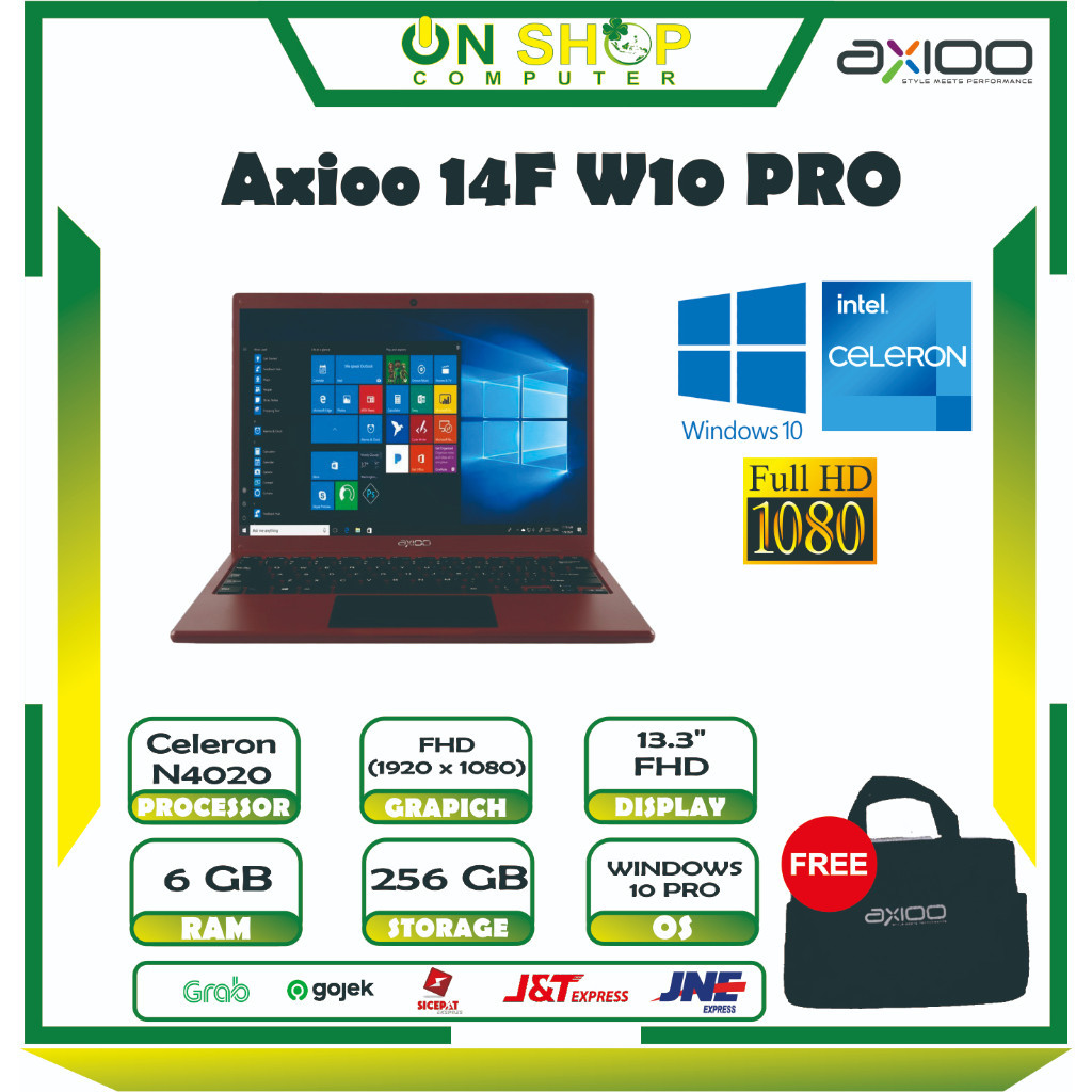 FROMO SPESIAL SHOP AXIOO MyBook 14F Celeron N4020 RAM 6GB SSD 256GB W10 PRO ORI-Red