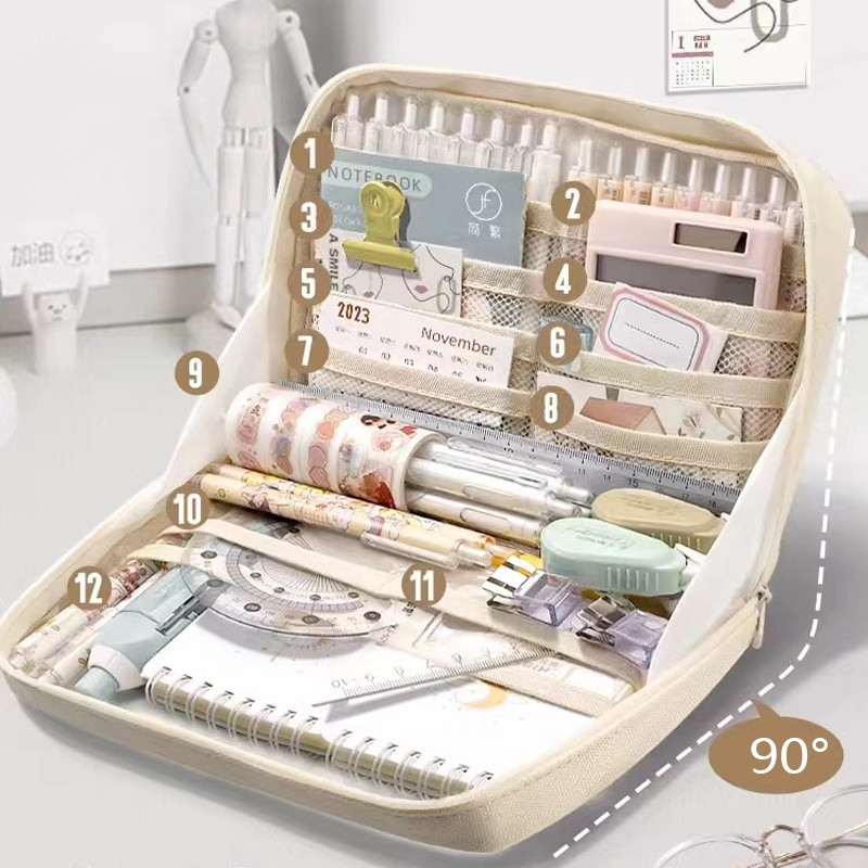 

[PROMO DISKON 50%] 8-Layer Super Large Capacity Pencil Case Kawaii Canvas Pencil Box Pen Pouch Organizer for Girls Back to School Stationery Supplies [BISA COD MURAH]