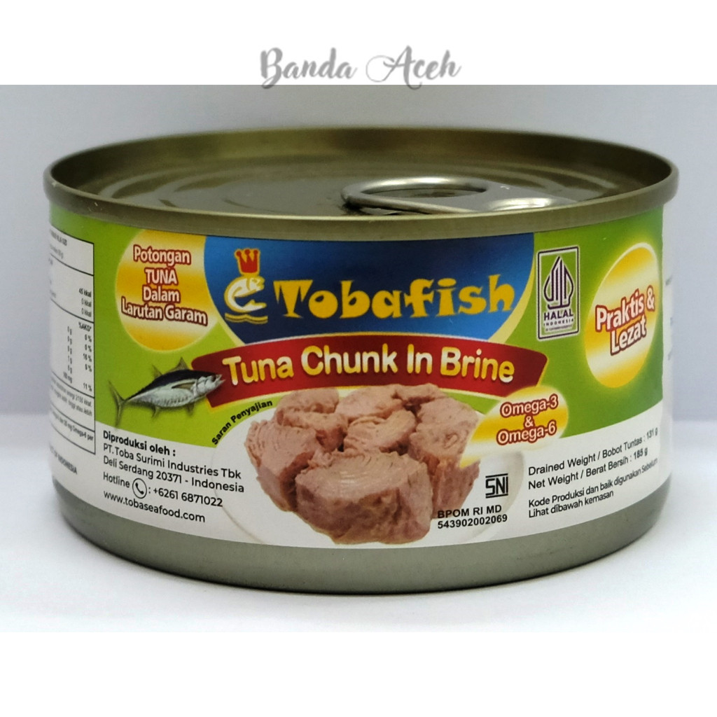 

(Aceh) Tuna Kaleng / Canned Tuna Chunk in Brine / Dalam Larutan Garam - 185 gram Tobafish - 6 Kaleng