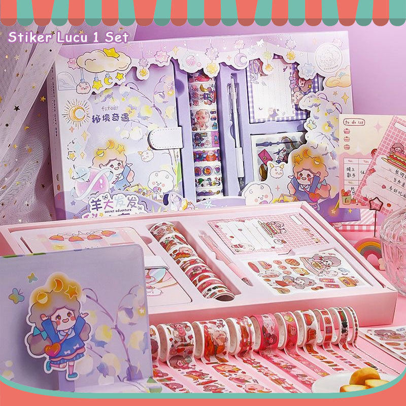

Aden 5 in 1 Cute diary book+Stiker Lucu 1 Set Box Gift DIY set/ Tema Kartun Stiker Label untuk Buku Pegangan Diary Dekorasi DIY Stiker Spiral Elegan Bahan Buku Notebook/ Paket set agenda/Stiker Set Cute Diary DIY Book Set buku catatan harian