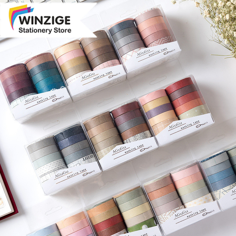 

Winzige Set 10 Selotip Warna Warni Washi Tape Aesthetic Decor Masking Tape Vintage Washi Tape 1 box Selotip Washi Lucu Journal DIY Scrapbook