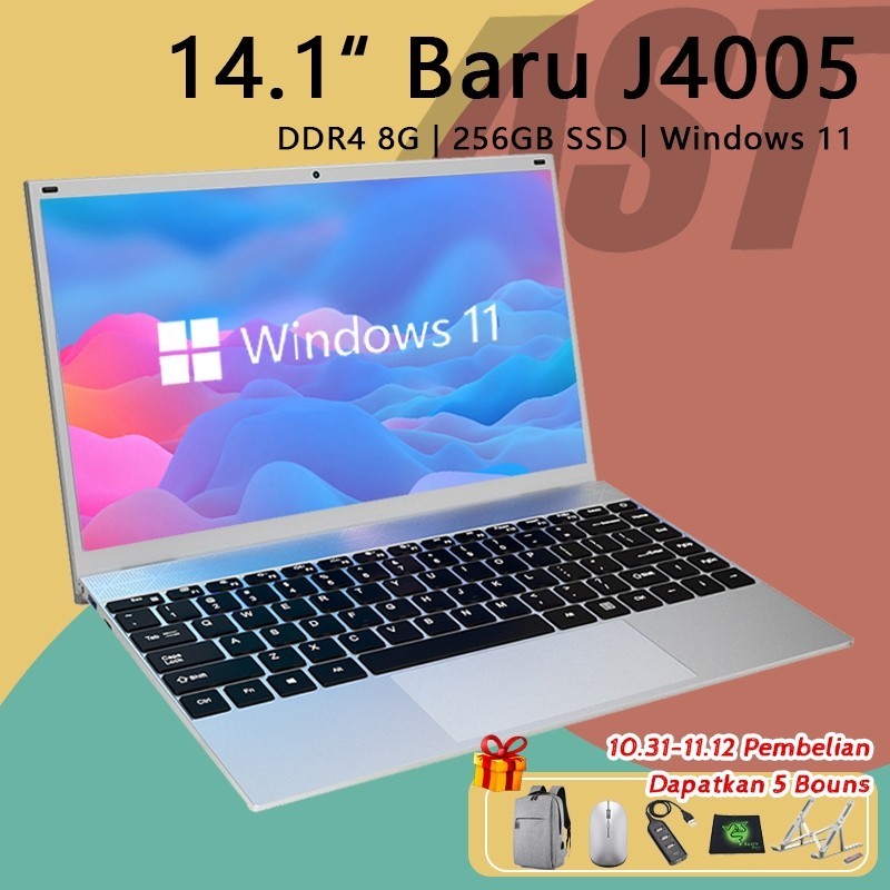 big ramadan sel [laptop 4 jutaan] AST  laptop slim 14'' baru Intel J4005  8/256GB SSD WIN11+Office Garansi 1 tahun Pengiriman dari Jakarta
