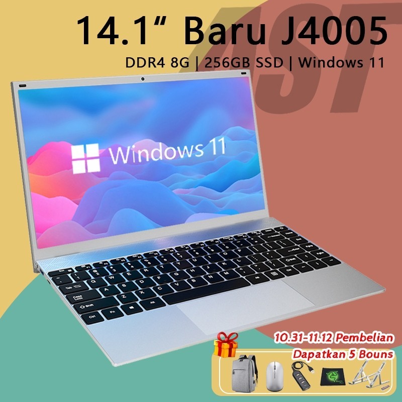 big ramadan sel [laptop 4 jutaan] AST  laptop slim 14'' baru Intel J4005  8/256GB SSD WIN11+Office G