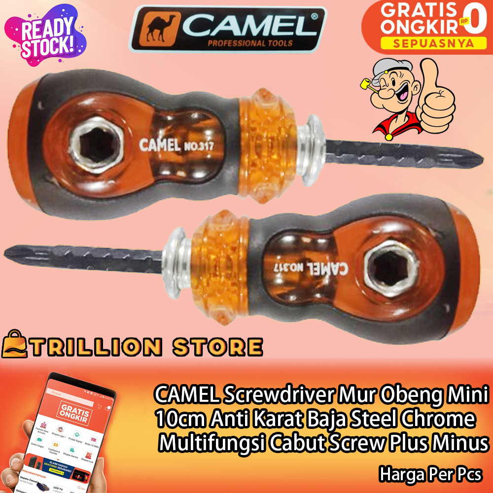 CAMEL Multifungsi Screwdriver Mini 10cm Obeng Cabut Plus Minus Catut Unta 2 Mata Double Serbaguna Se