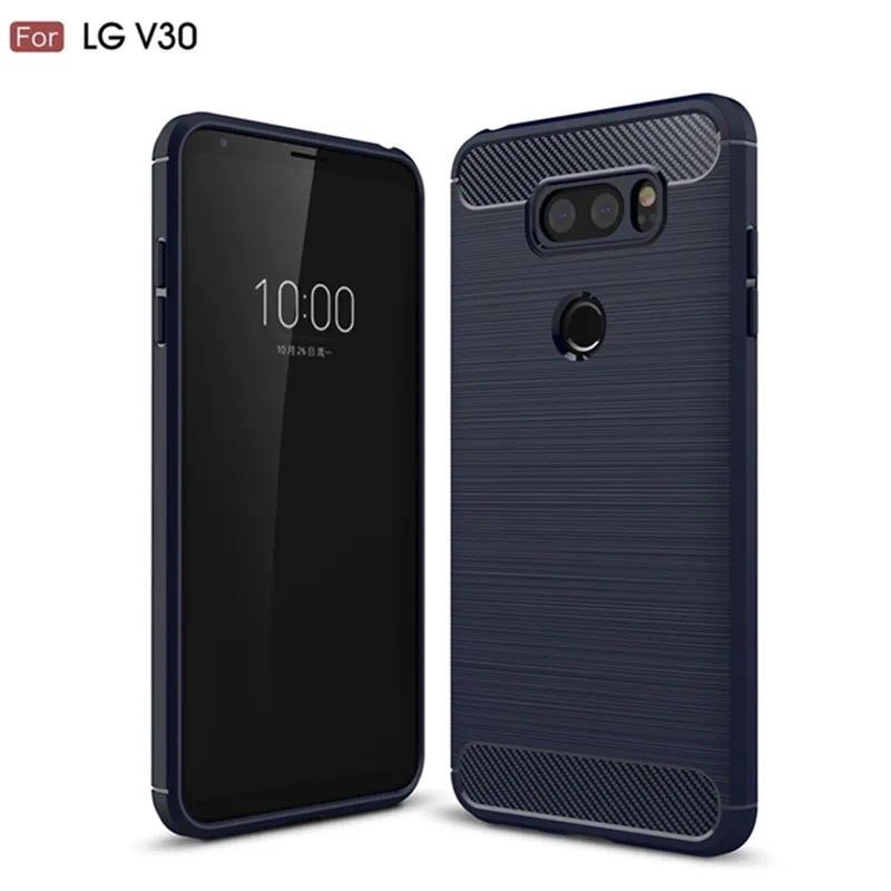 Casing HP LG V30 Phone lg v30 lgv30 Casing TPU Tekstur Serat Karbon Silikon Lembut Penutup belakang