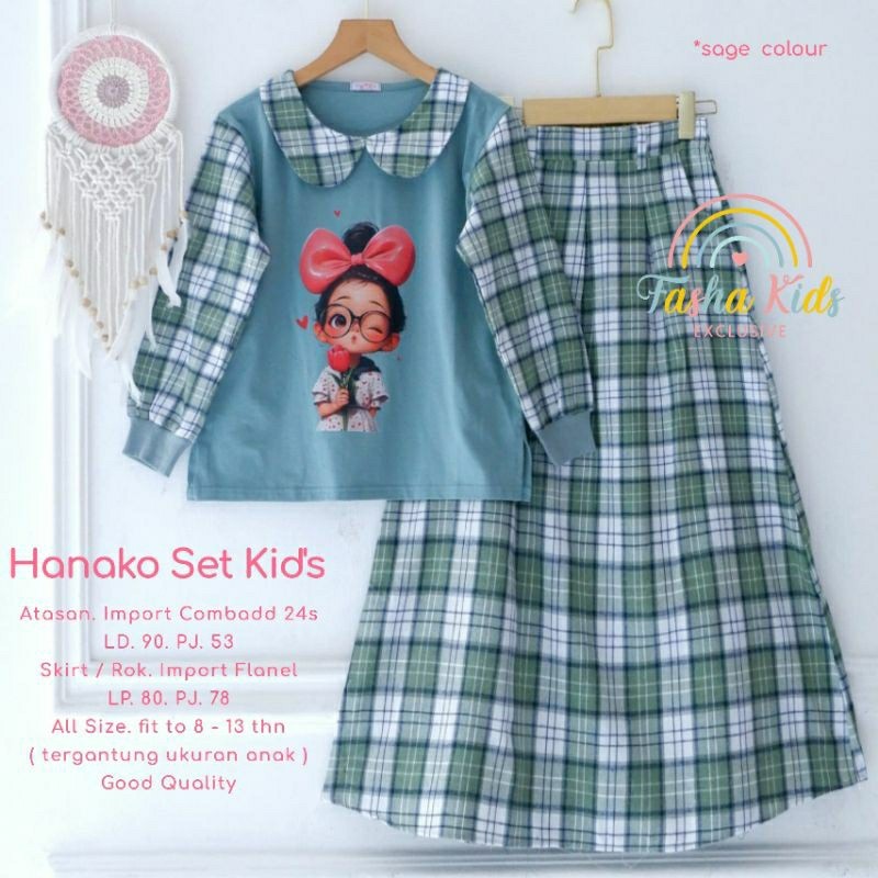 HANAKO SET KIDS - SETELAN ROK ANAK TERBARU BAHAN COMBAD ROK FLANEL By FASHA KIDS