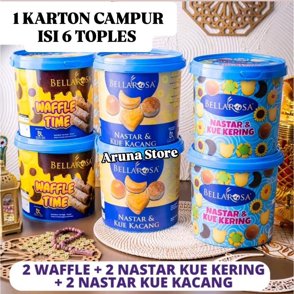 

(PAKET 1 KARTON) ISI 6 TOPLES BELLAROSA NASTAR & KUE KACANG / PAKET LEBARAN WAFFLE TIME / BELLAROSA NASTAR & KUE KERING