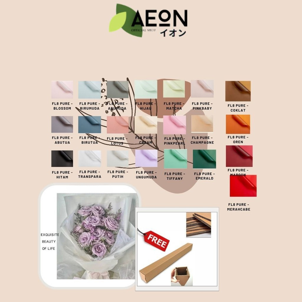 

AEON - (5 LEMBAR) - FL8 PURE Kertas Bunga Buket Warna Polos/Kertas Buket Bunga Florist Cellophane